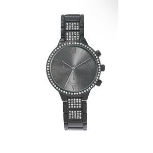 Black Tone Crystal Bracelet Watch Womens Stunning Trendy Fashion Glitz Bezel NWT